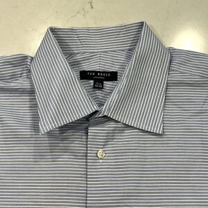 Ted Baker London Mens 17.5 32/33 Striped Long Sleeve Button Down Shirt Blue Wht